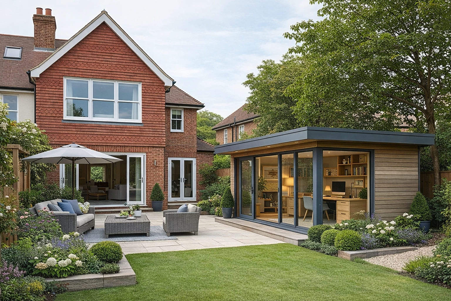 Garden office London — bespoke garden room built in a London garden by Signature Build Properties