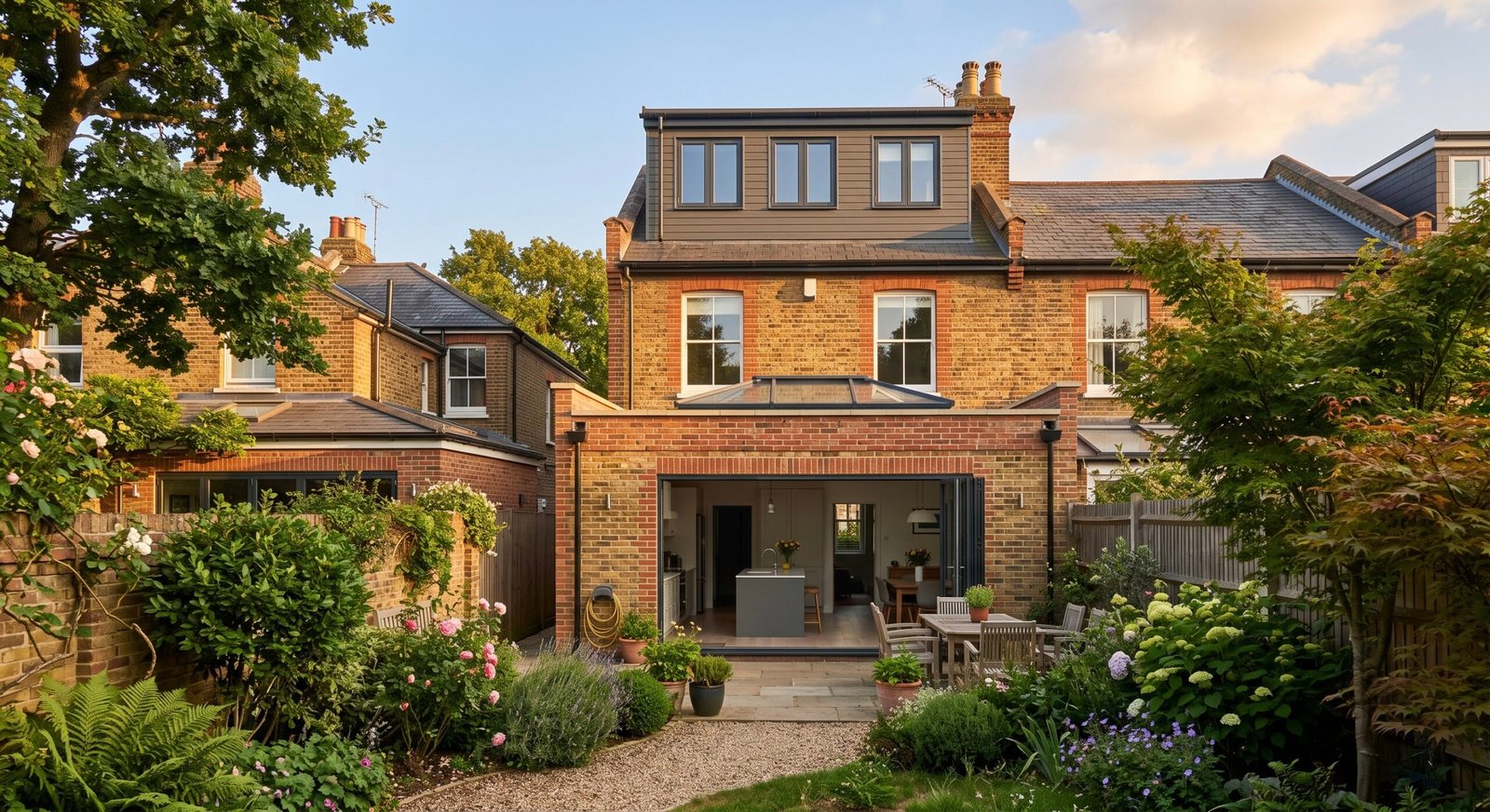 House extension and loft conversion by builders in Twickenham: a Victorian terrace with a side return kitchen extension and dormer loft