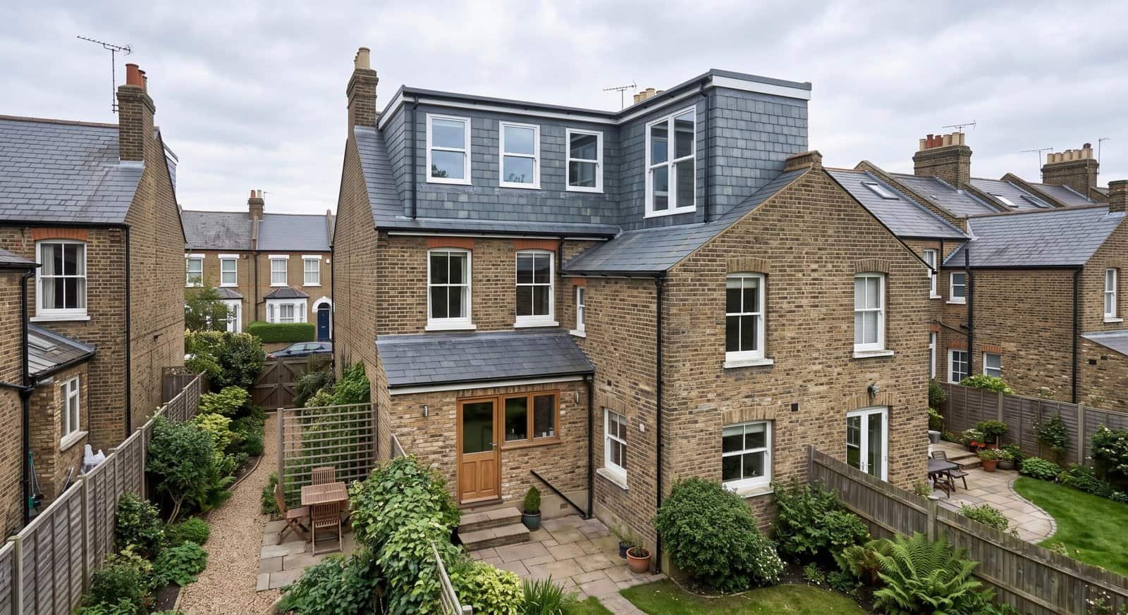L-shaped dormer loft conversion over the main roof and rear wing of a Victorian terrace